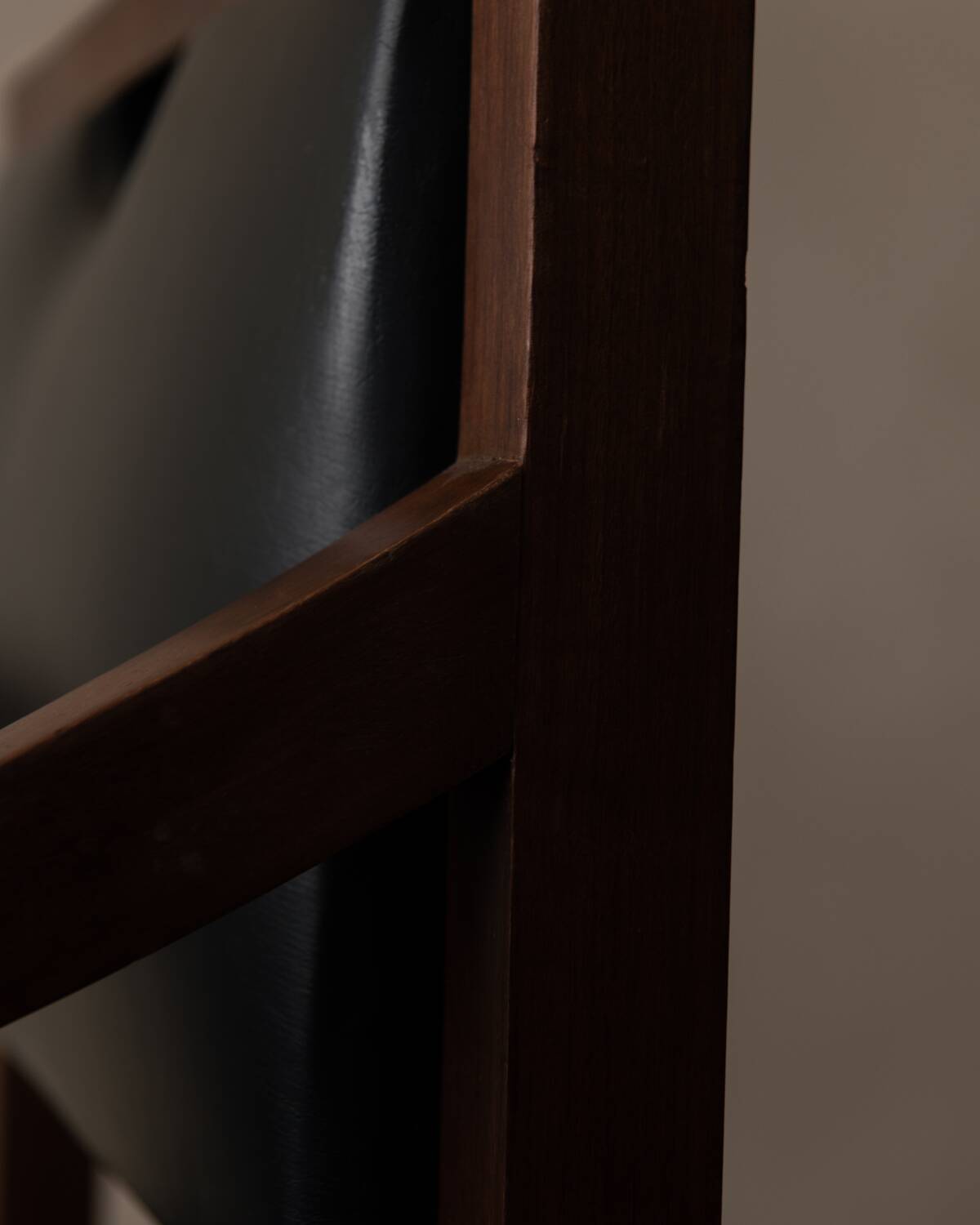 Vintage wooden armchair in black leatherette, Scandinavian style
