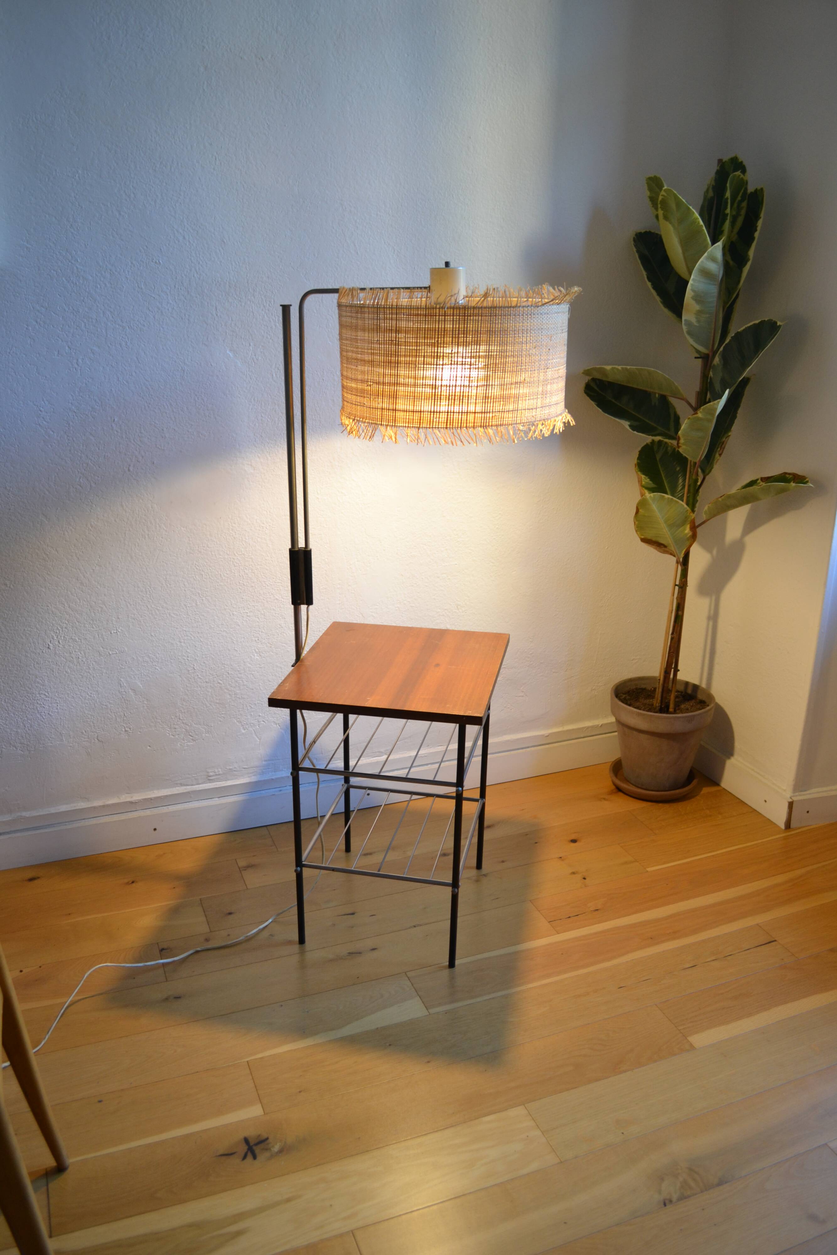 Vintage modernist reading floor lamp with table Poland 1960