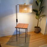 Vintage modernist reading floor lamp with table Poland 1960