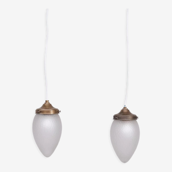 Pair of Glass and Brass Swedish Pendant Lights