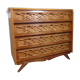 Chest of drawers wood and rattan Louis Sognot 1950 foot compass