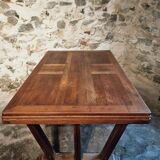 French vintage table in solid oak, Arts & Crafts style, 1930s–1940s.