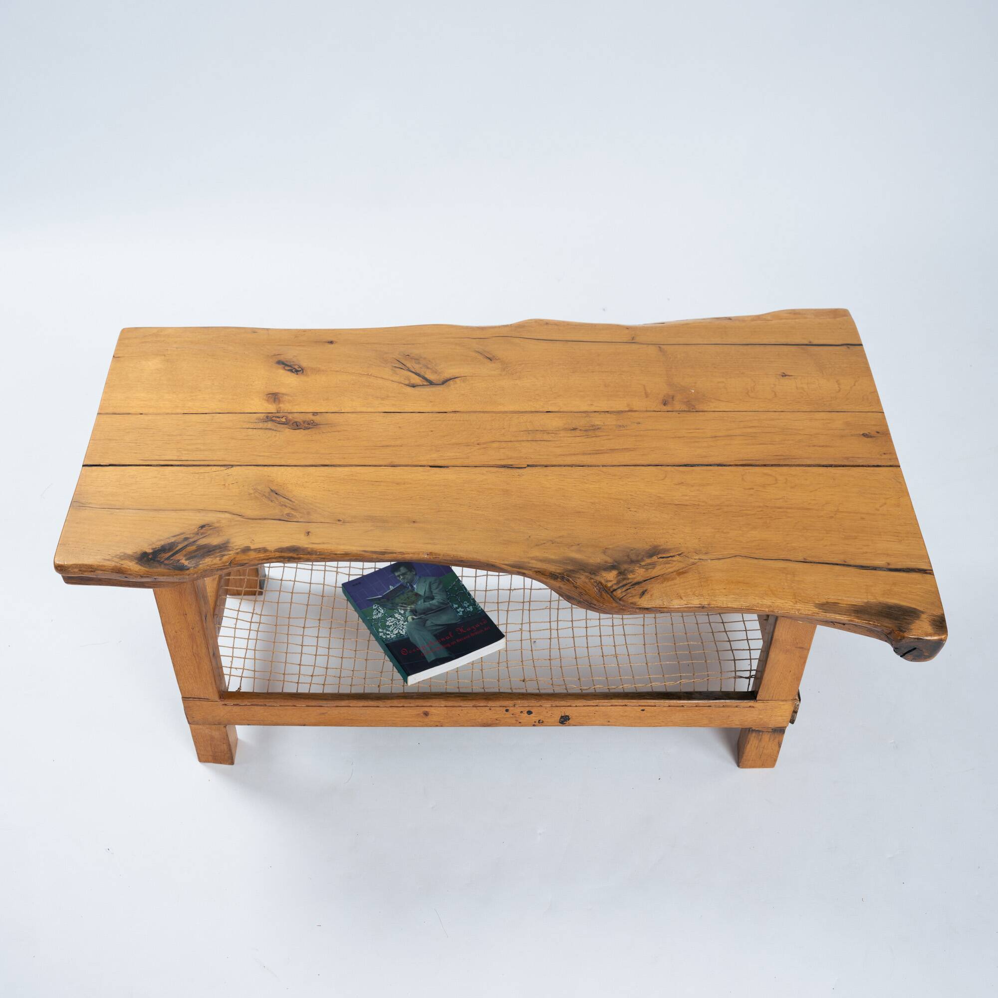Oak coffee table with lower rope shelf, 1970s