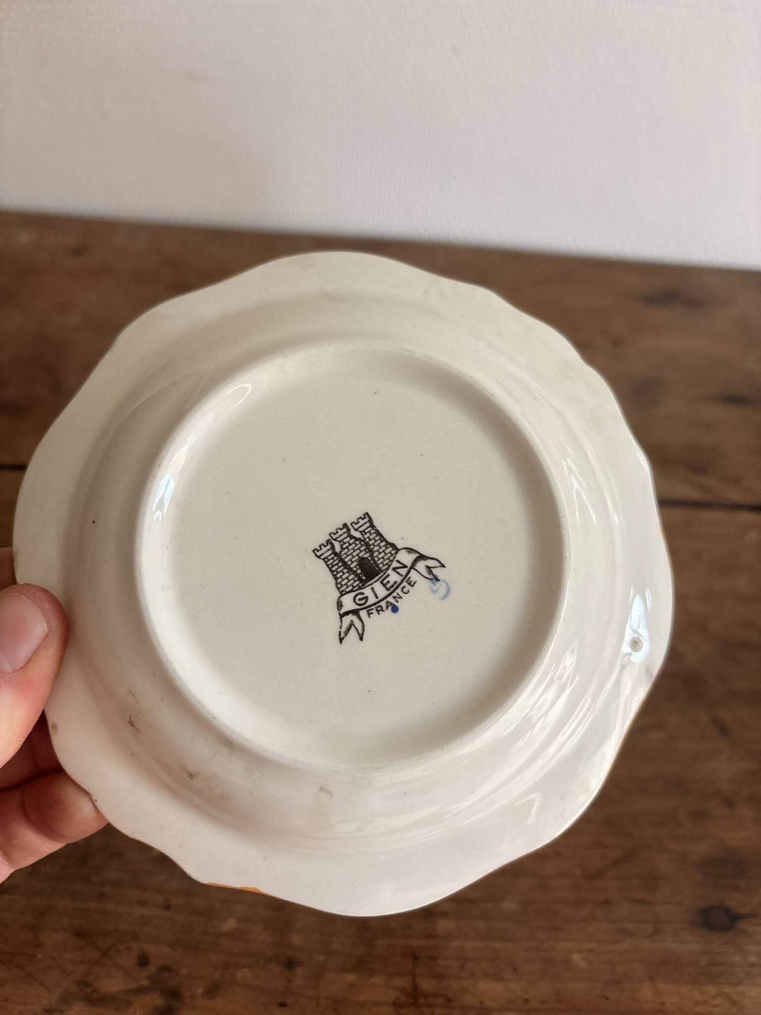 Ashtray Pocket Dish Earthenware Gien Renaissance Model Angel Cherub Blue