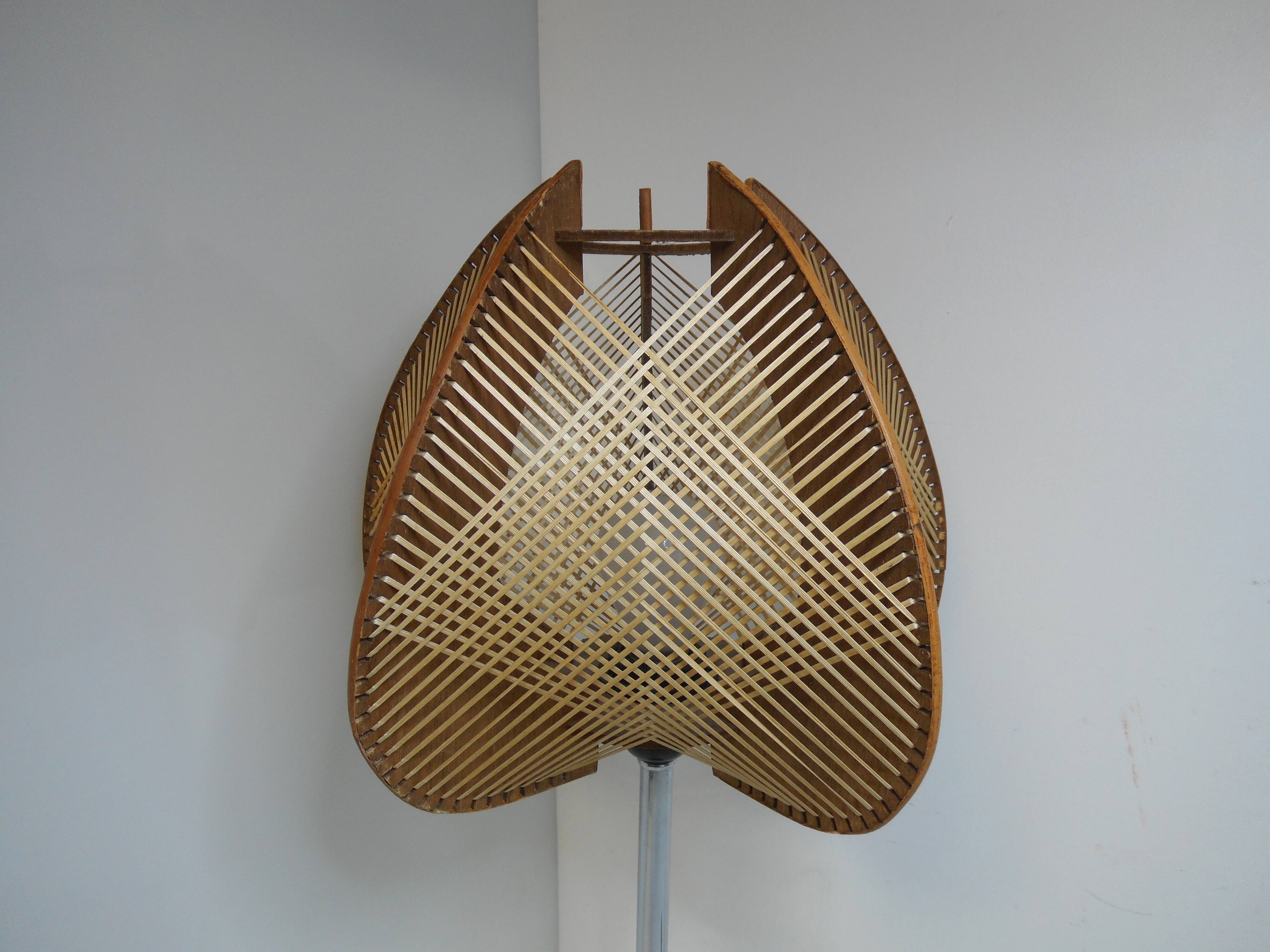 Lampe scandinave vintage bois et métal chromé