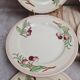 Set of 6 flat plates Boch La Louvière Belgium model 2460 with polychrome cherry decoration.