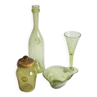 Ensemble de verrerie en verre bullé de Biot
