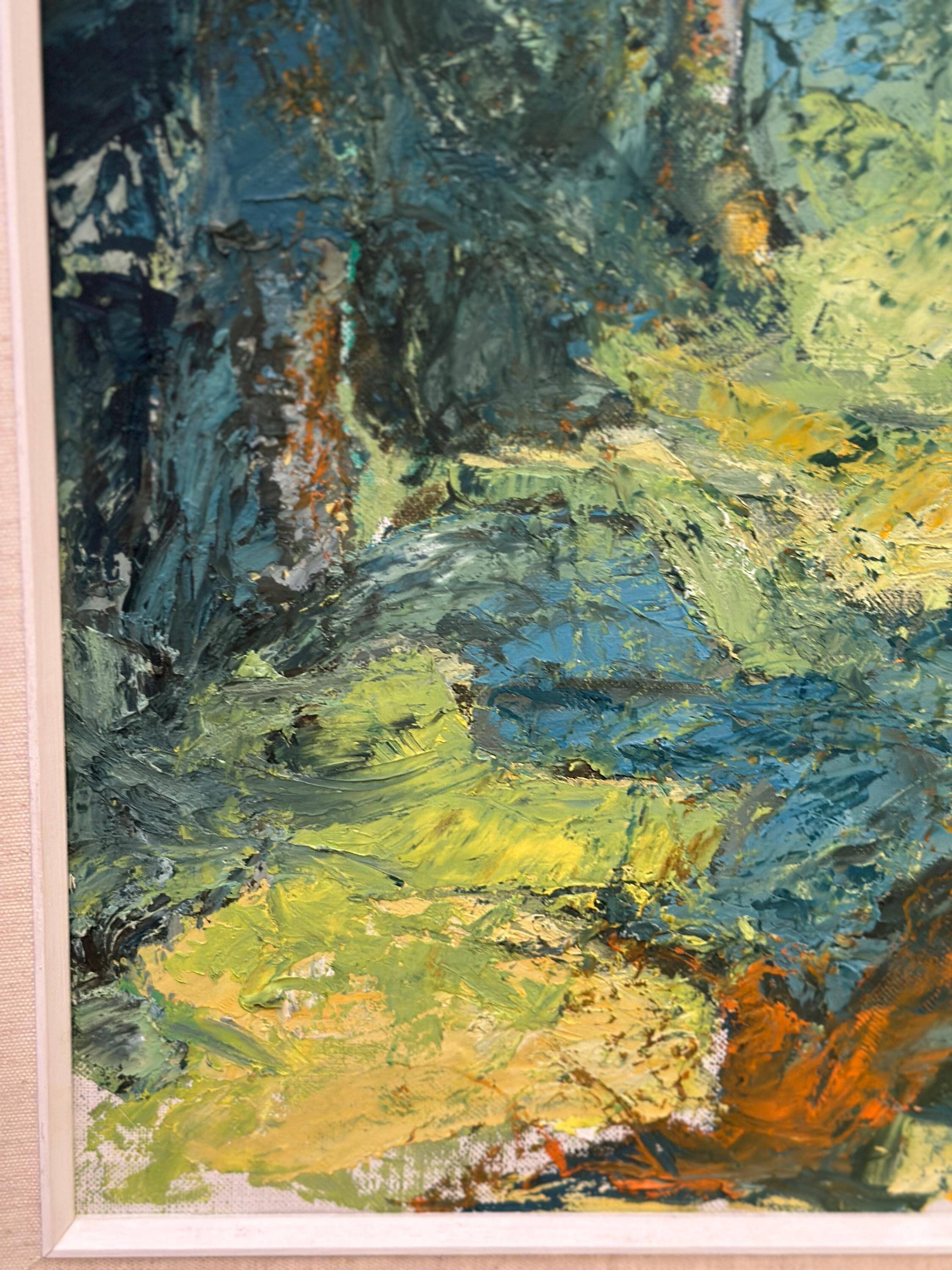 Original Mid Century Swedish Oil on Canva"Forest Brows" by Inga Öfjäll