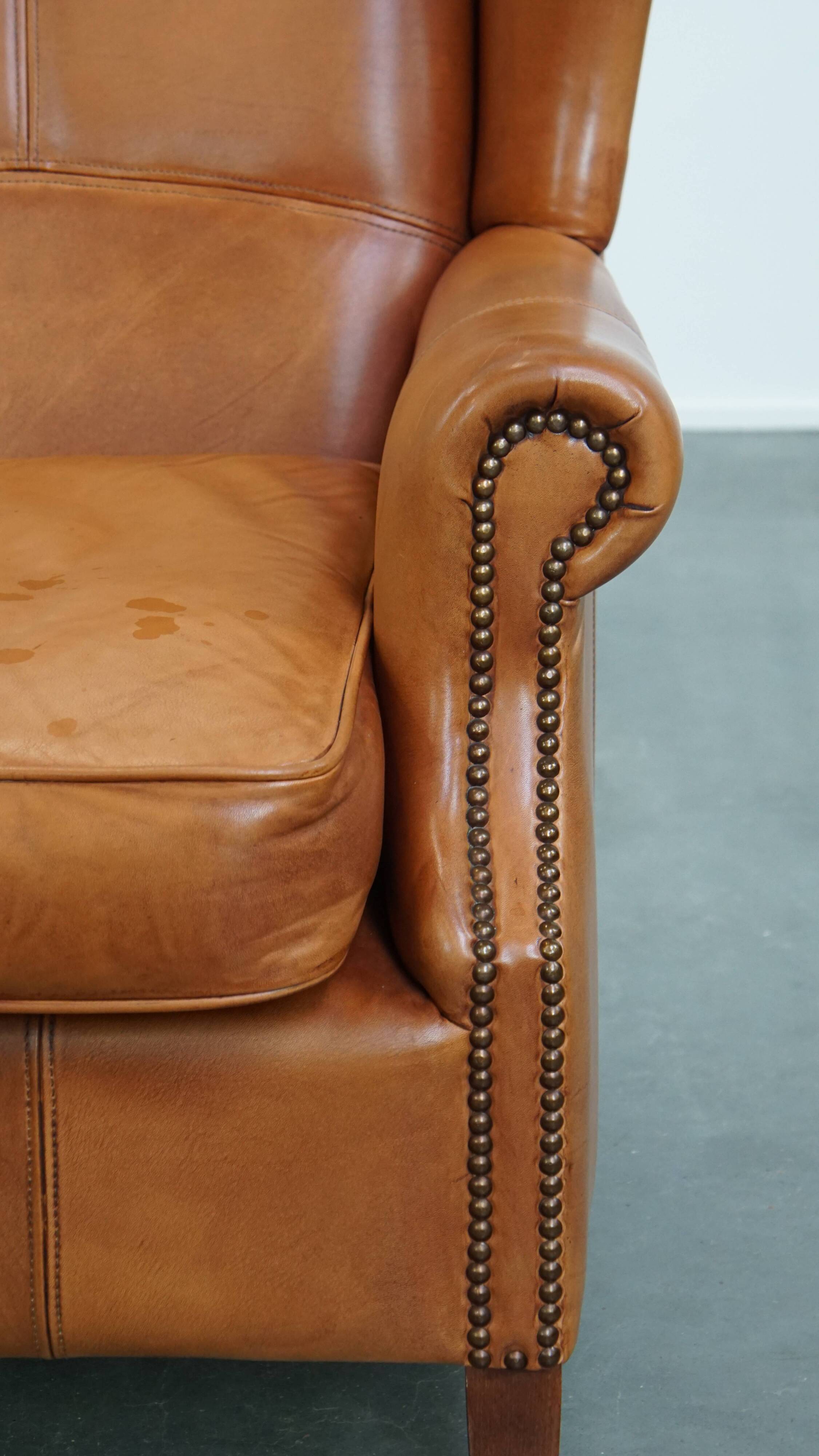 Cowhide leather wingback armchair