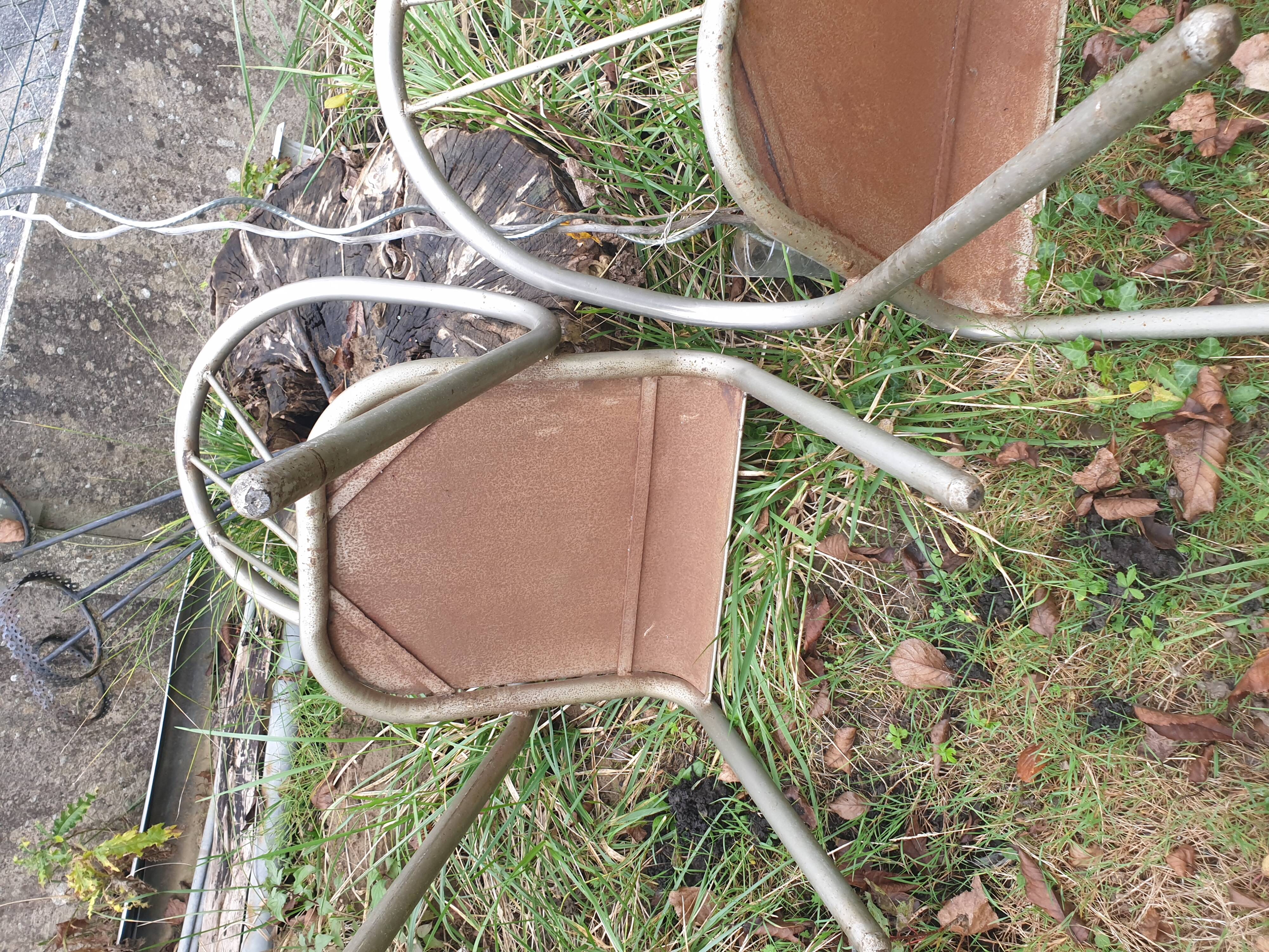 4 seventies welded tubular steel armchairs