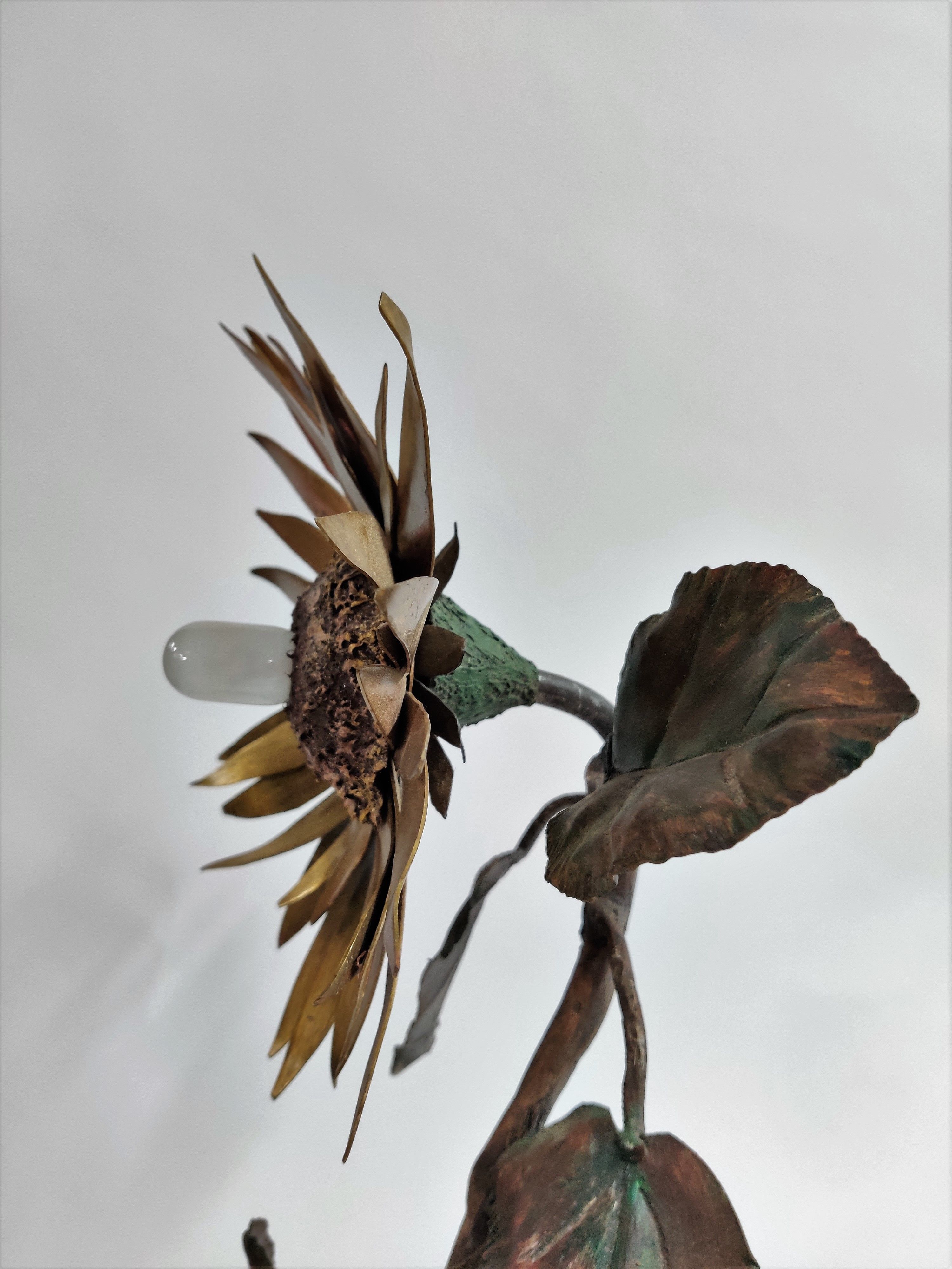Vintage metal and bronze sunflower sculpture lamp, 1970s belgium