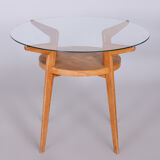 Mid-century small round table, jitona sobeslav, oak, glass, czechia, 1950s