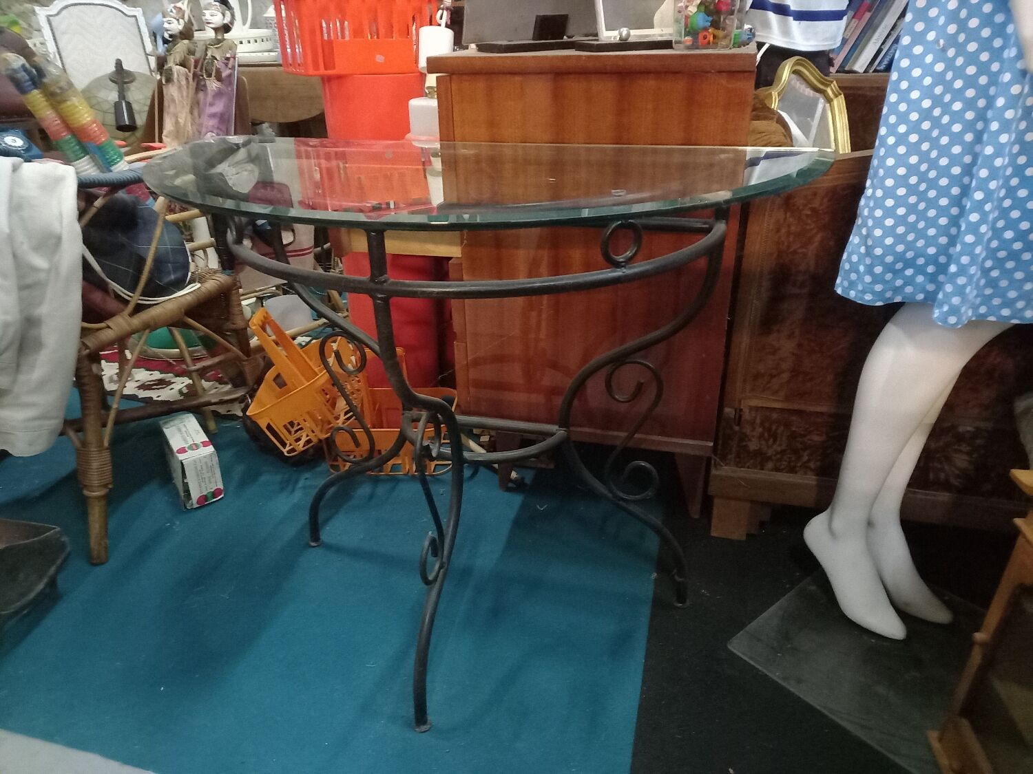 Glass and wrought iron console table