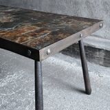 Brutalist coffee table in metal and lava stone, 1960s