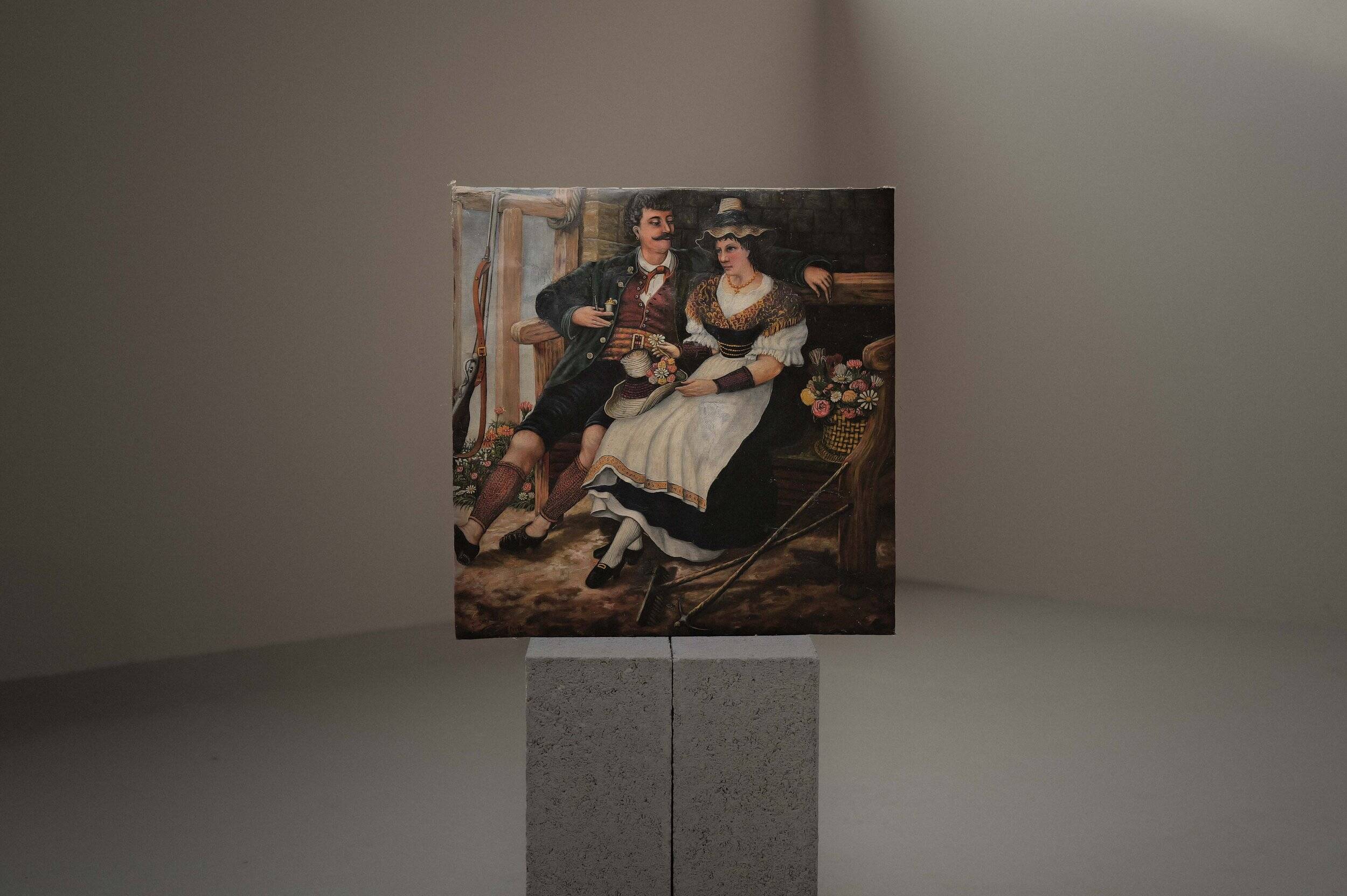 Painting, Bavarian couple, Oil on canvas, 1880