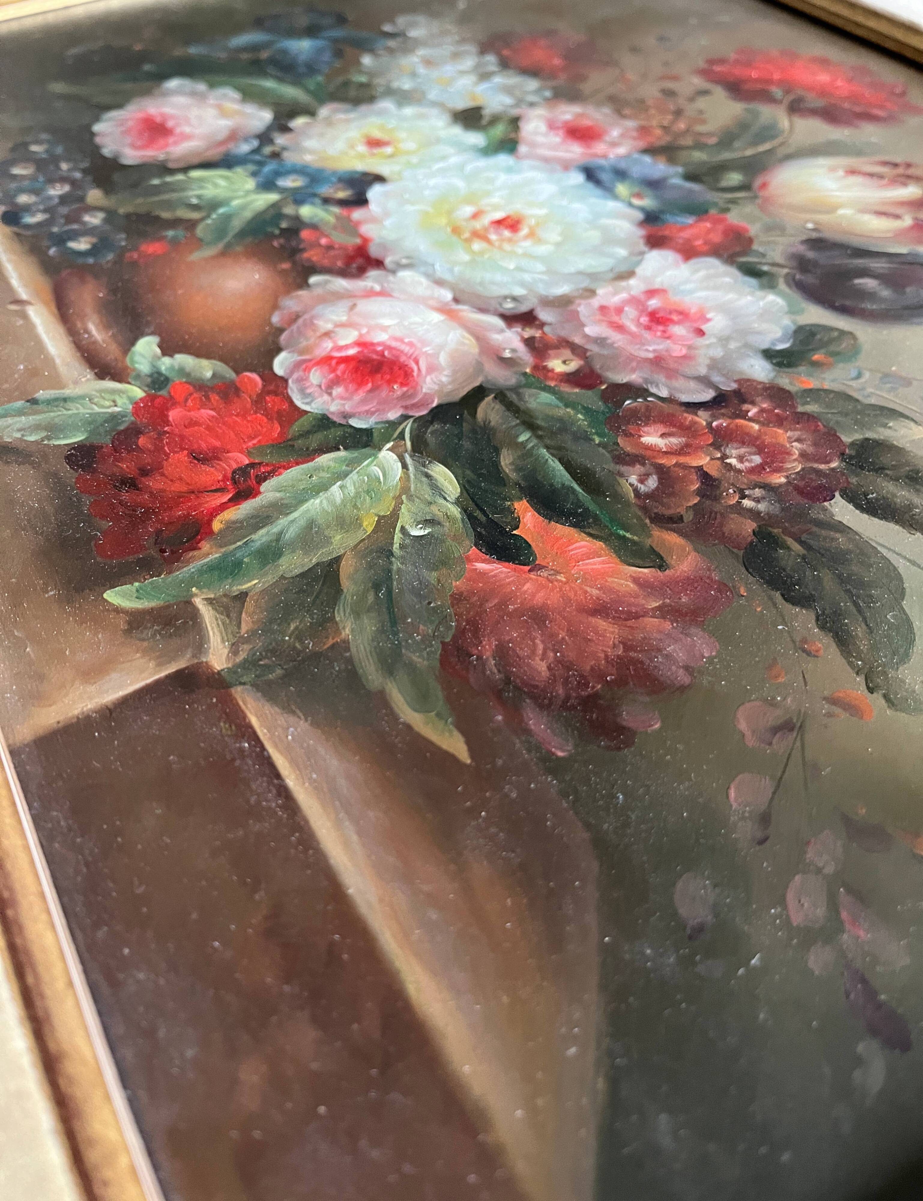 HSP painting "Bouquet of flowers on entablature" signed Ed. W. Kerling (1889-