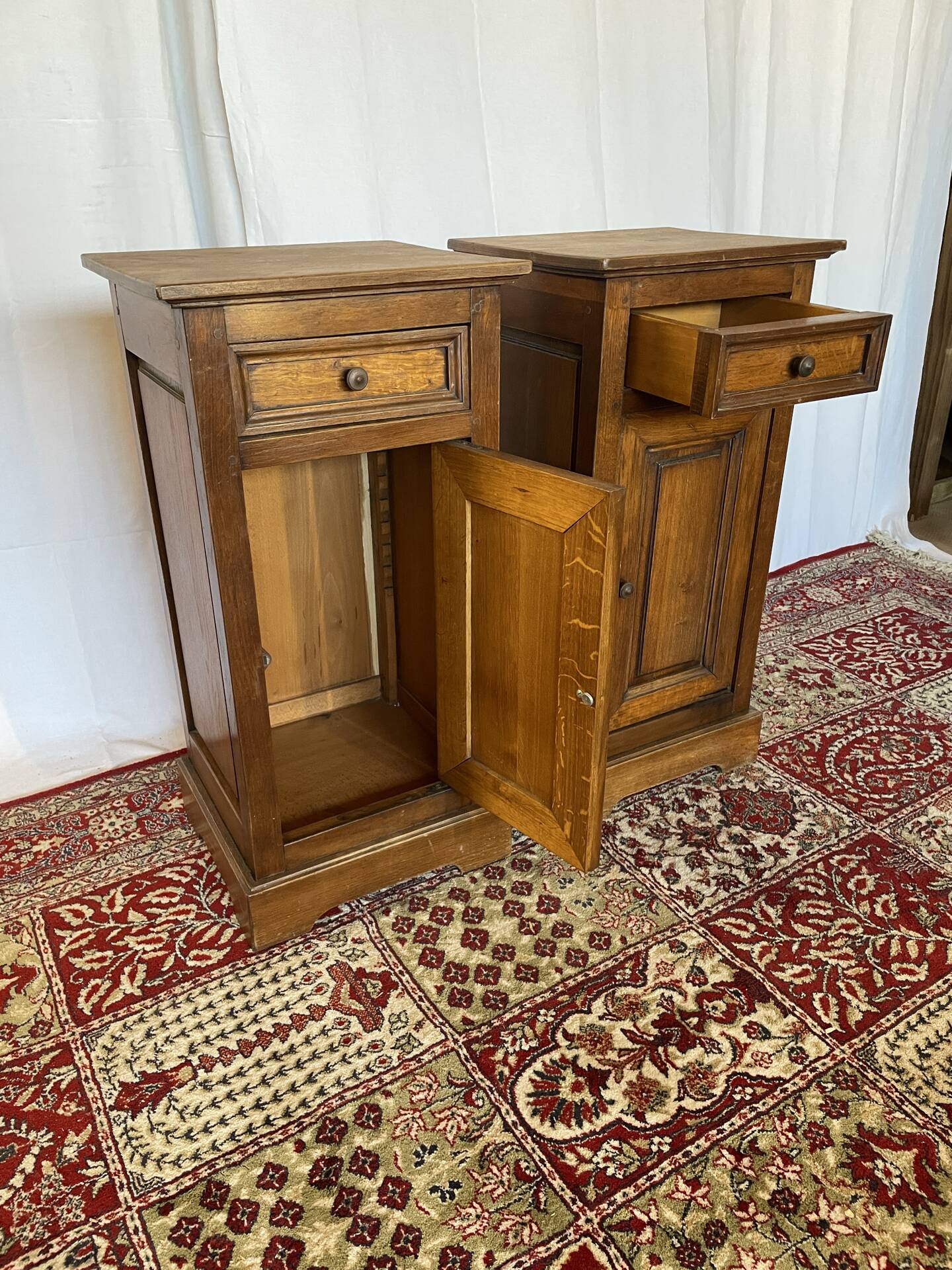 Pair of antique solid oak bedside tables