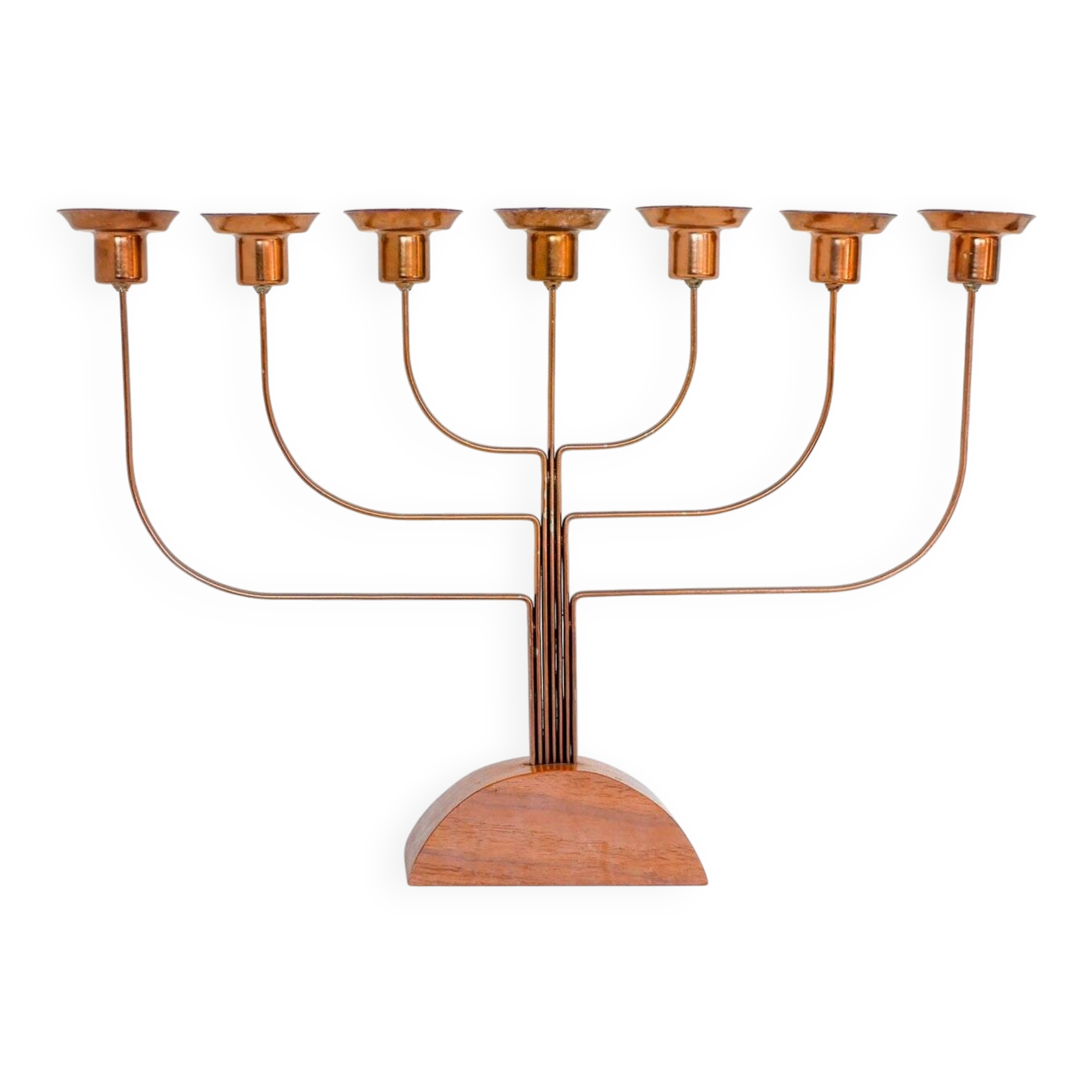 Large vintage brass and elm candelabra, 1940s