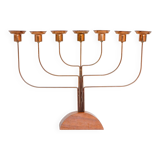 Large vintage brass and elm candelabra, 1940s