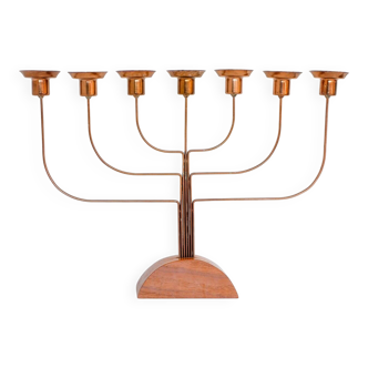 Large vintage brass and elm candelabra, 1940s