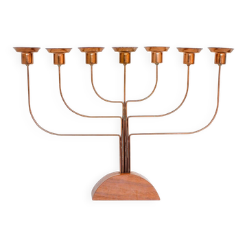 Large vintage brass and elm candelabra, 1940s