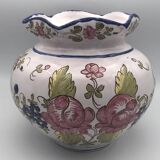 Round earthenware vase with polychrome floral motifs, signed