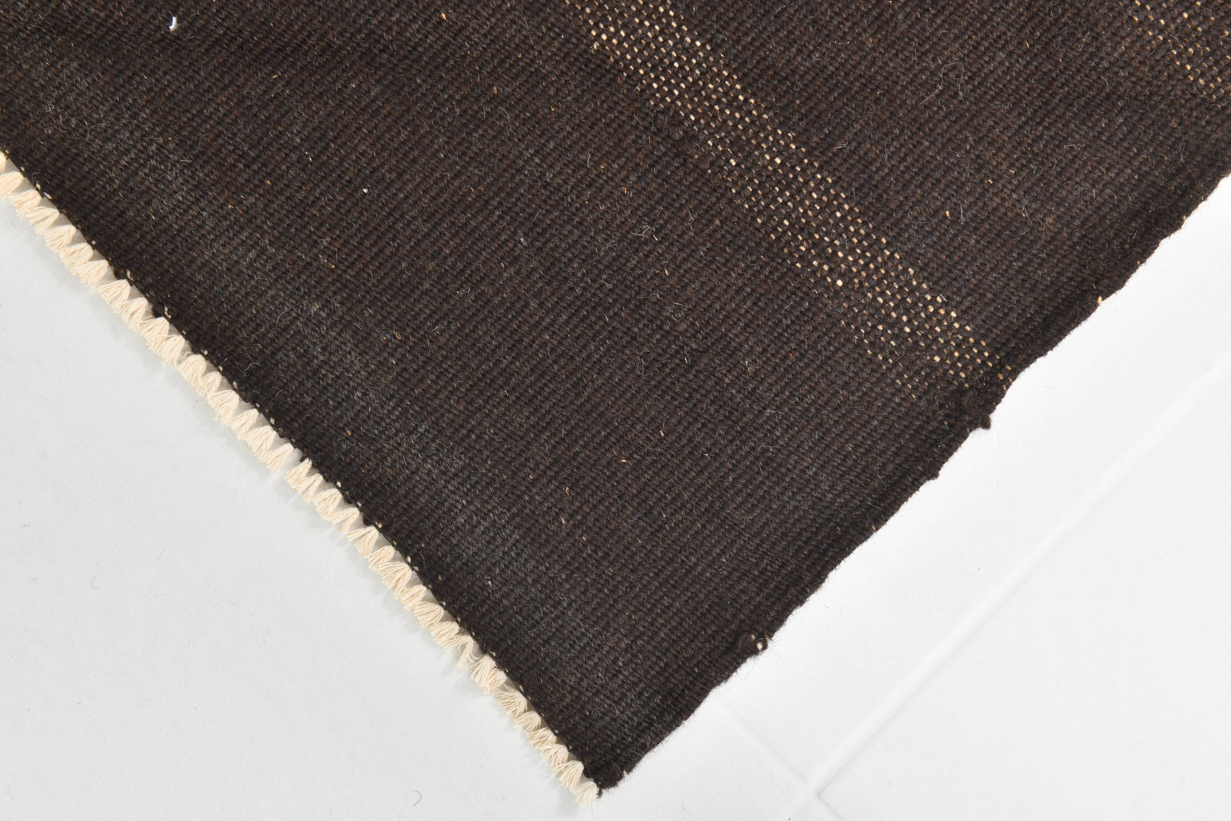 Turkish Dark Brown Modern Vintage Kilim Rug, 320x367Cm