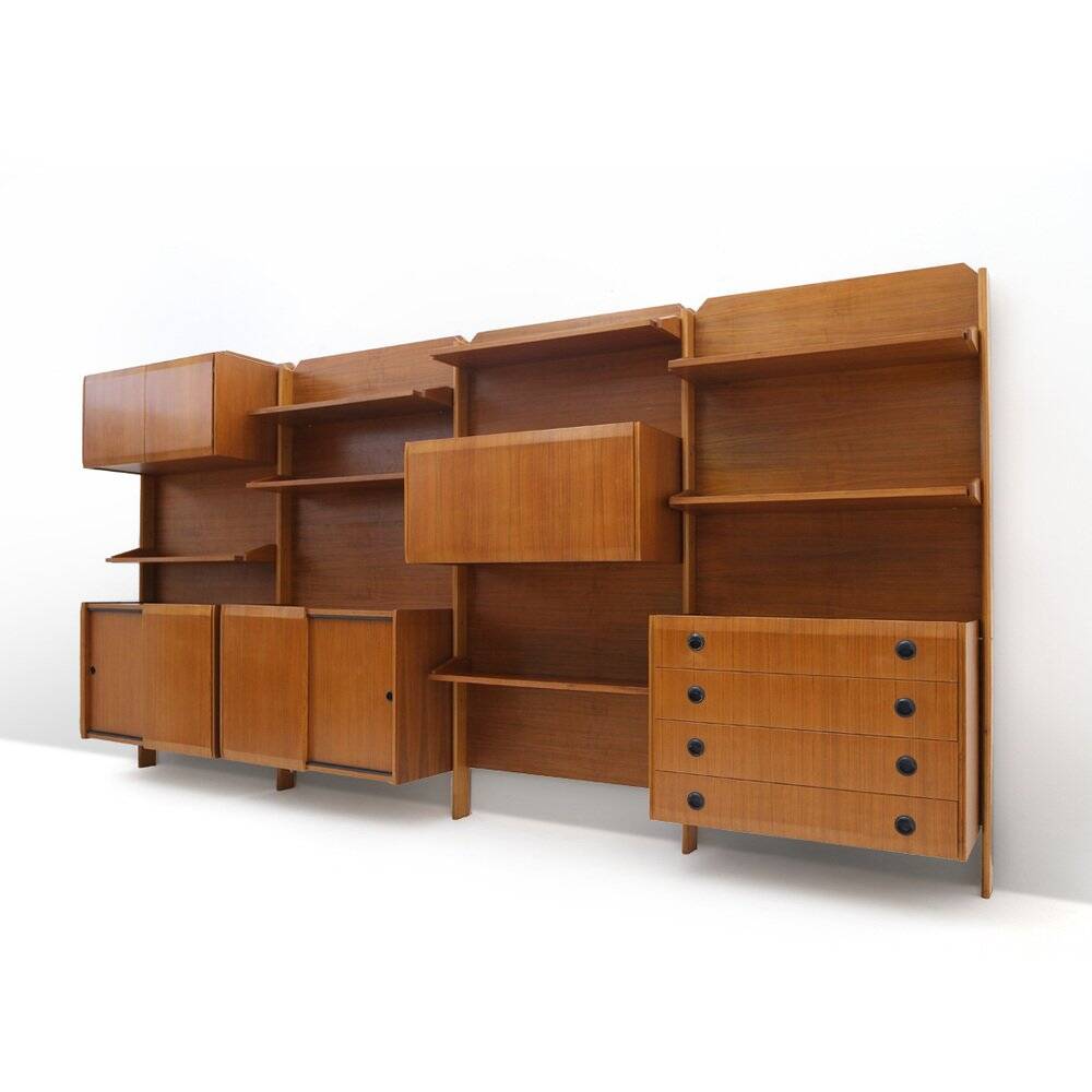 Wall unit with shelves, drawers and cabinets, 1960s.