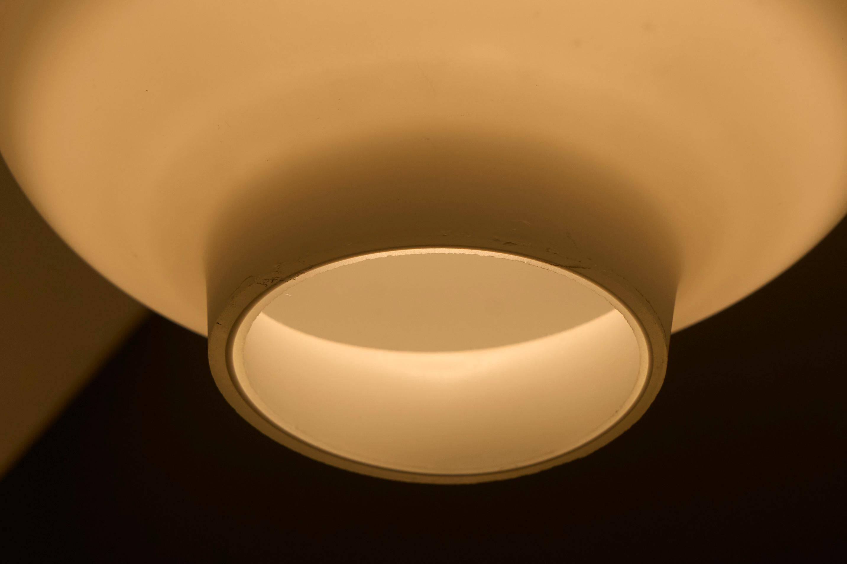 Large sculptural Mid Century pendant light in opaline glass, 1960.