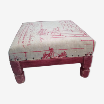 Repose pieds toile de lin patine rouge