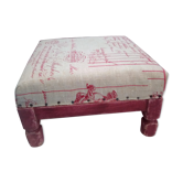 Repose pieds toile de lin patine rouge