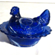 Box slurry hen on her nest, cobalt blue opaline salt shaker, vallérysthal