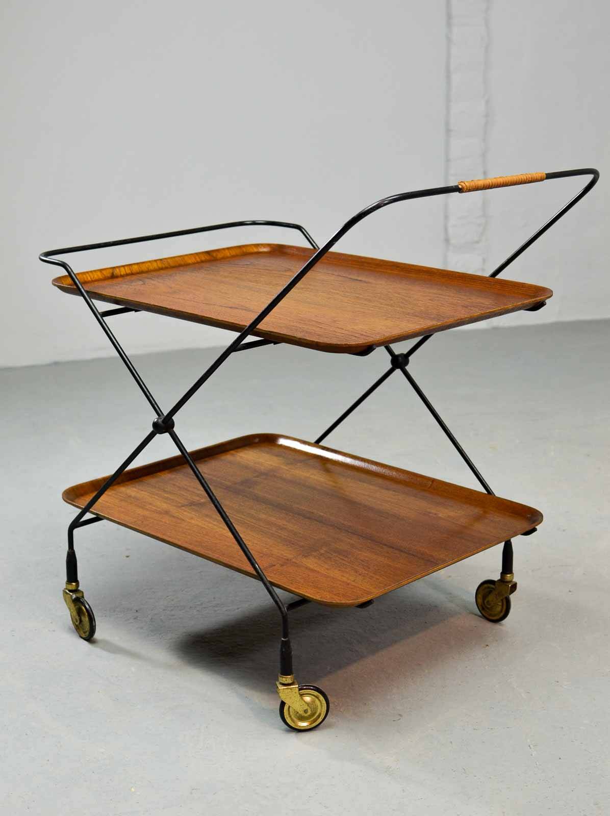 Minimalistic Paul Nagel Teak and Steel Teatrolley. Germany, 1950s