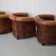 Fauteuils club vintage hollandais en cuir cognac, lot de trois