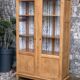 Solid raw oak school glass cabinet 1950
