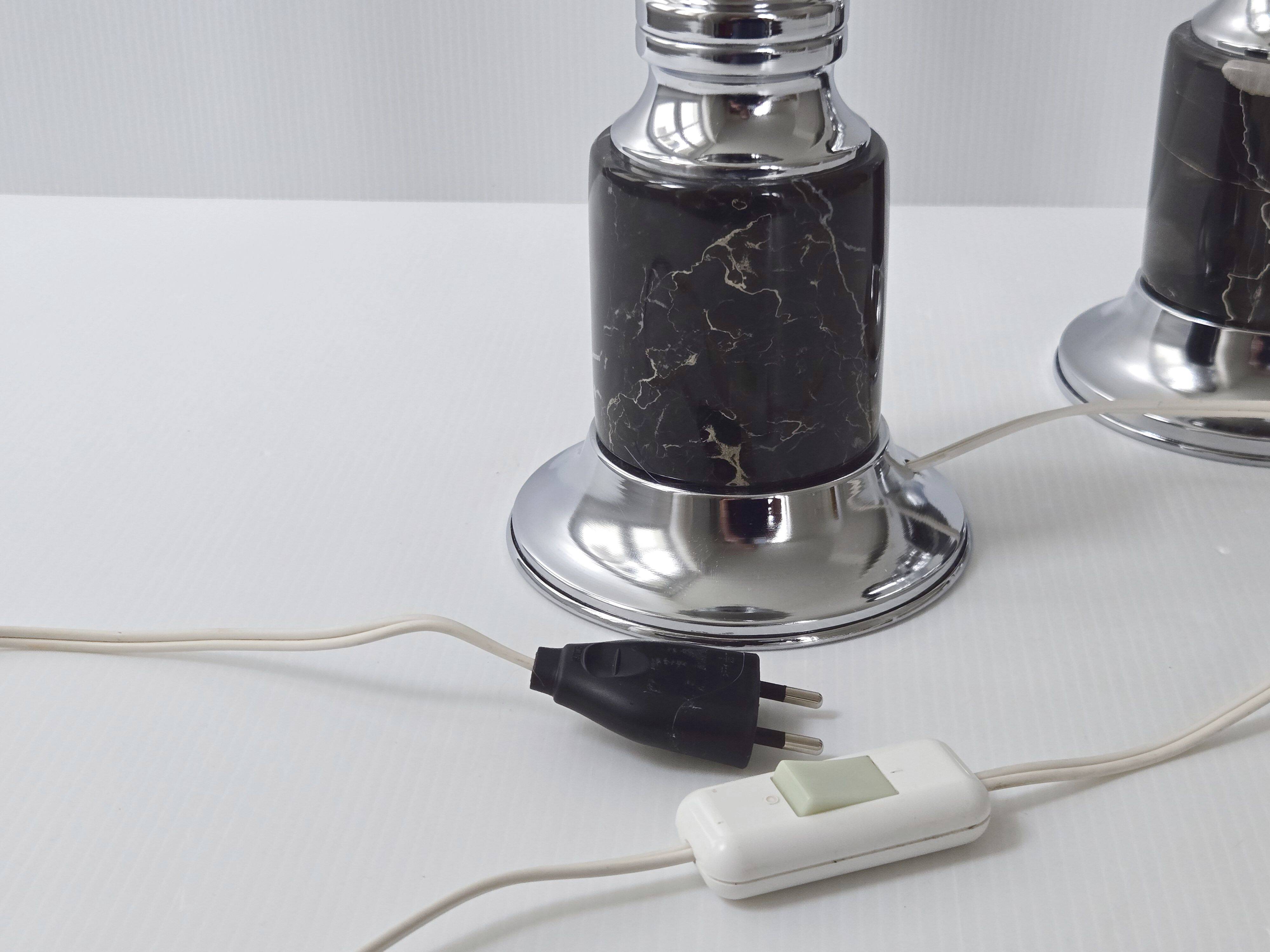 Pair of vintage marble & steel lamps 1970