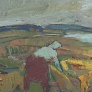 Svan Grandin (1906- 1982) Vintage Oil Painting Landscape “Harvesters”