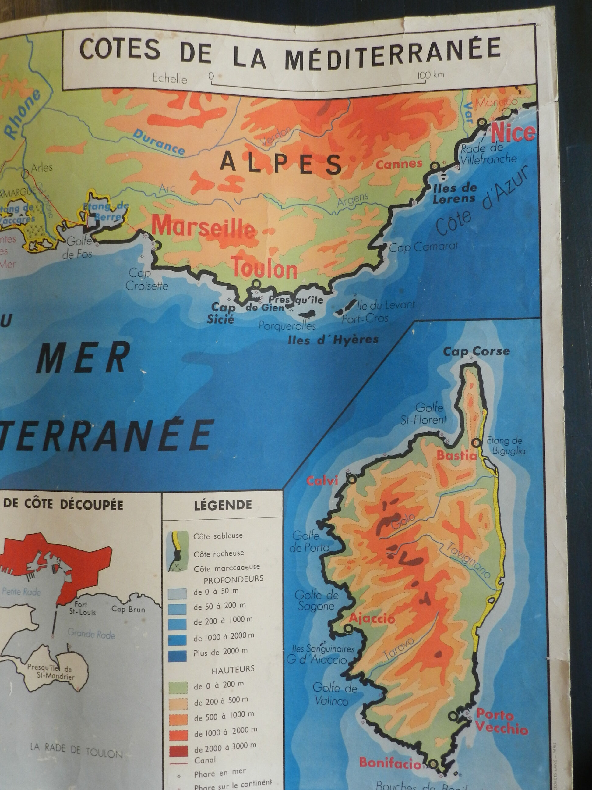 School geography map framed of 1960s