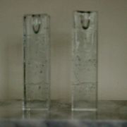 Pair Of Solid Glass Candlesticks "Arkipelago" From ittala Finland