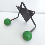 Coat rack V hooks balls green wood