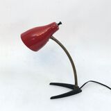 Vintage Italian brass and red lacquer flexible table lamp from 50s