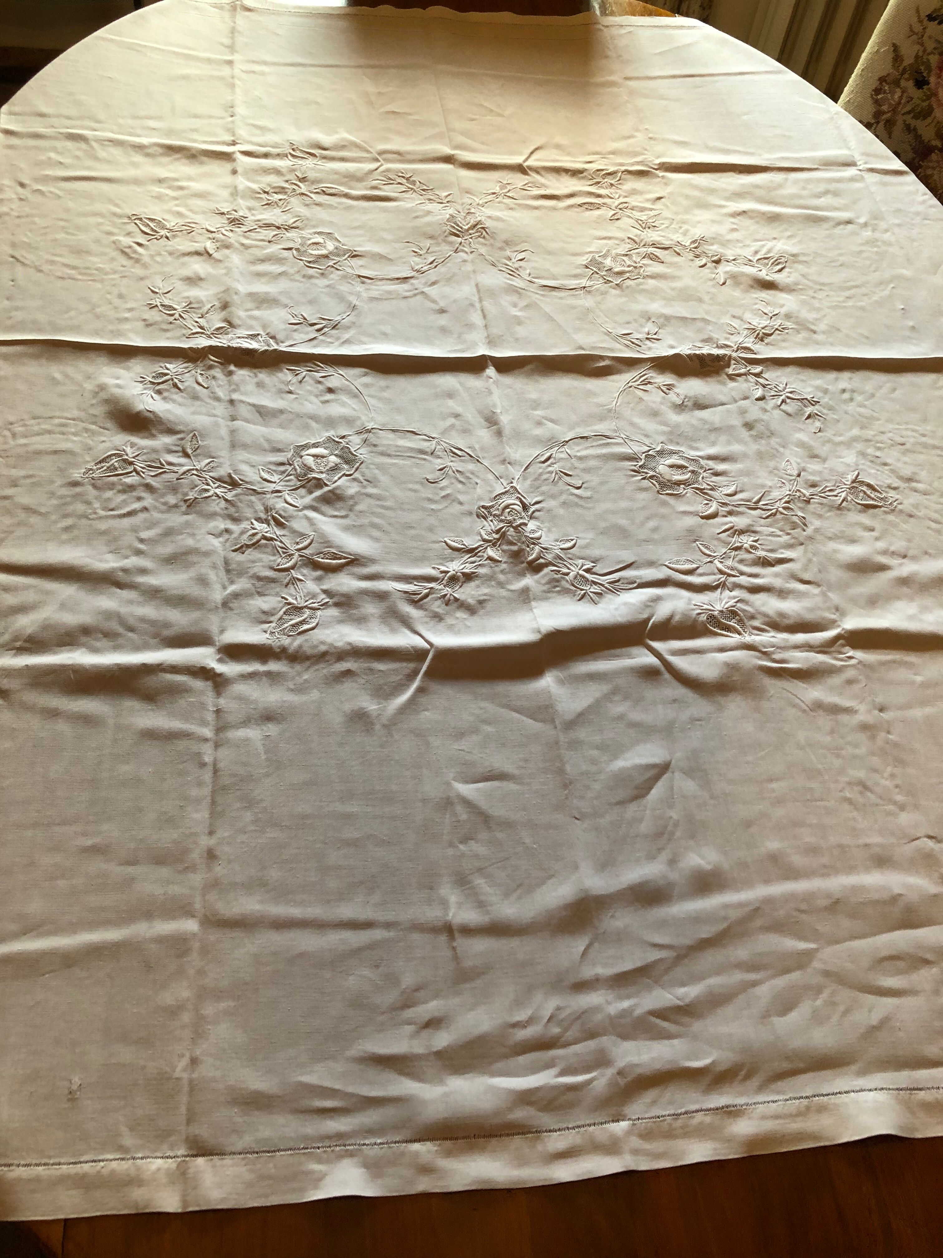 Embroidered linen tablecloth