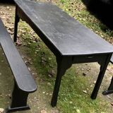 Old painted farmhouse table and 2 shabby chic benches