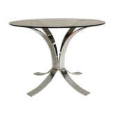 Table ronde chrome et verre fumé 1970