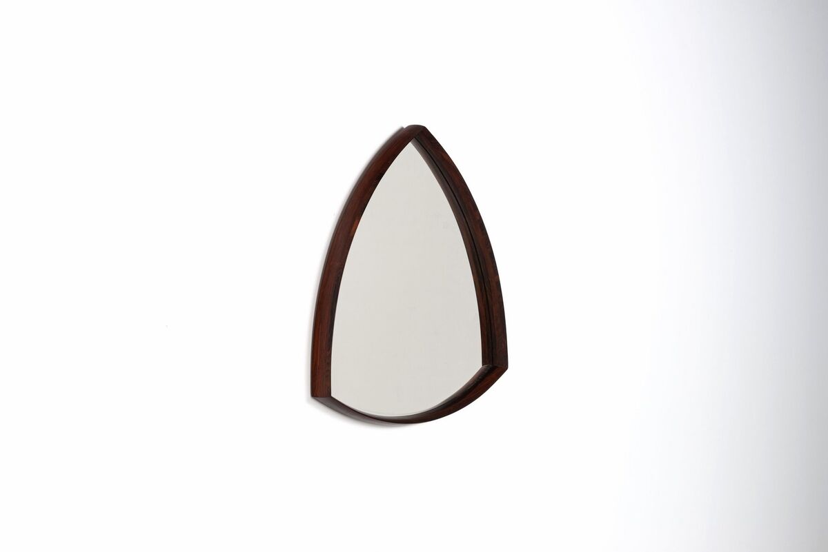 Thomas Poss Eferfolger wall mirror in rosewood triangular Denmark 1960