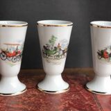Lot of 3 mazagrans in Limoges porcelain with carriage decoration