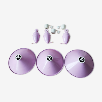 Set of 3 Purple enamelled lampshades and balance system