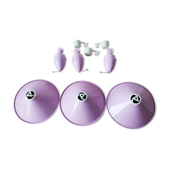 Set of 3 Purple enamelled lampshades and balance system