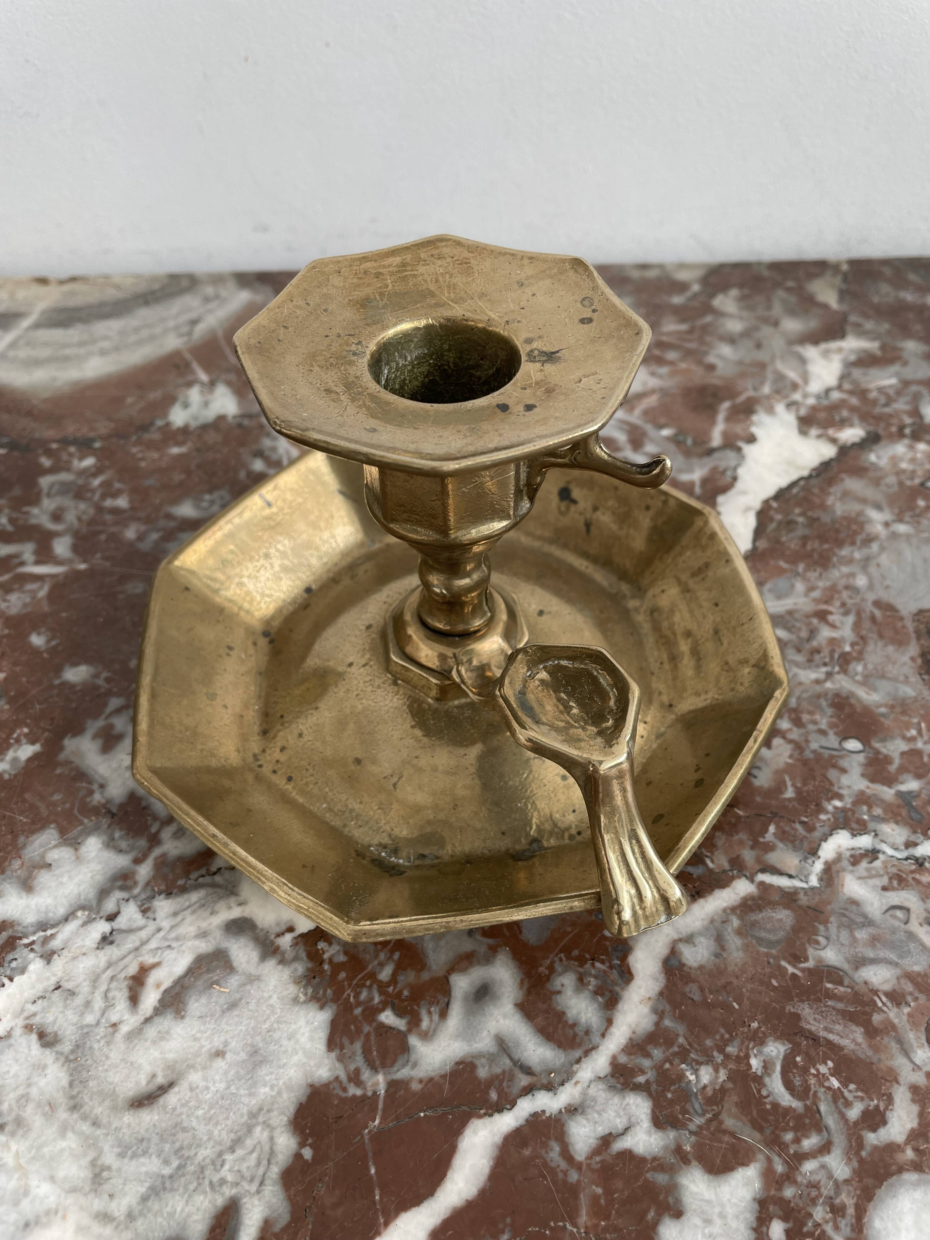 Vintage, hand candle holder, cellar rat, brass, gold, gold, handle, 50s, decoration, shabby chic