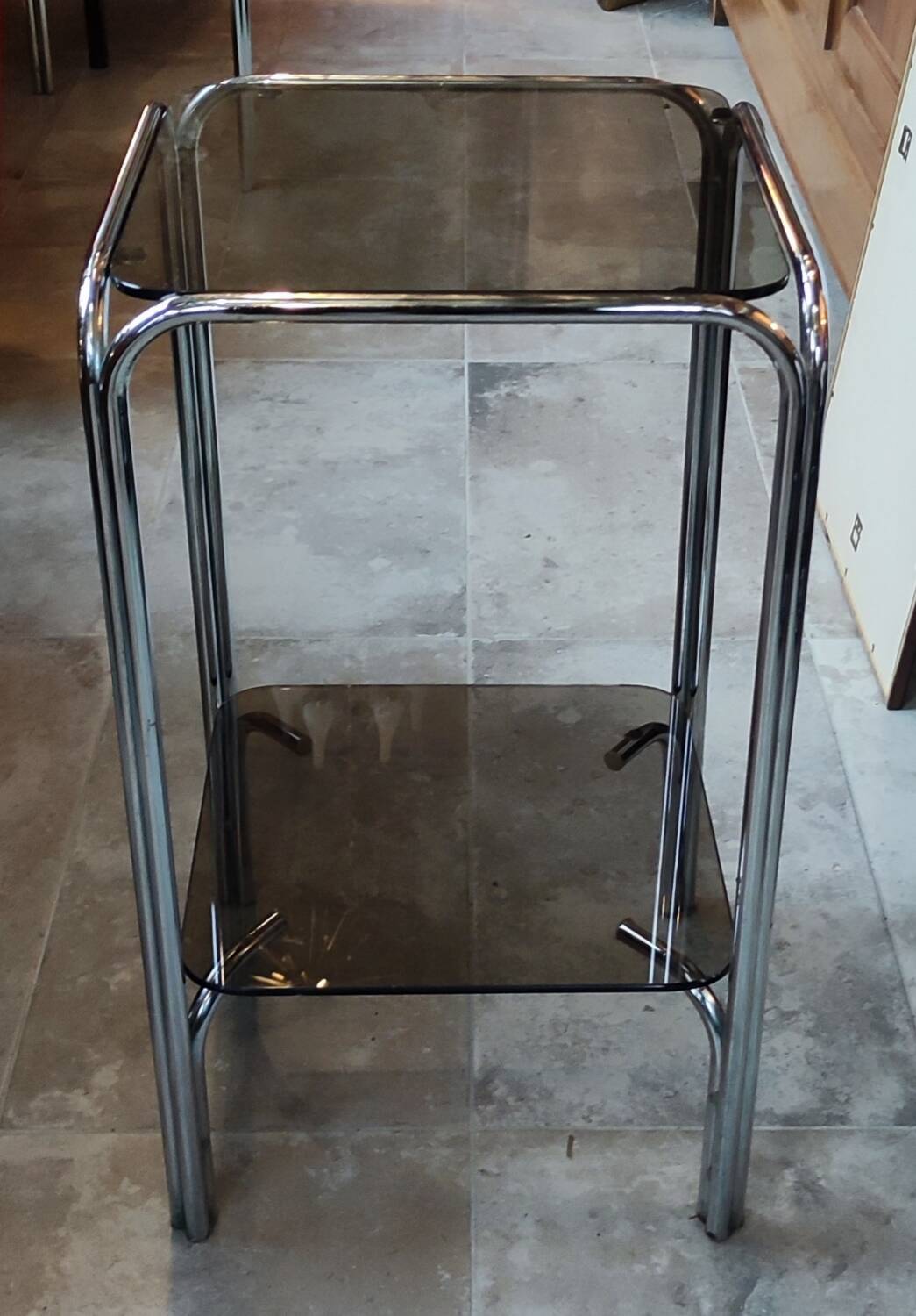 Sellette table d appoint porte plante design 1970 verre fumé et chrome